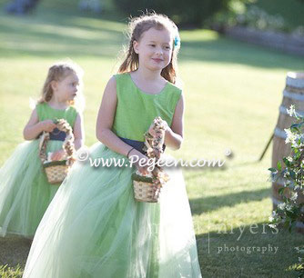 Flower Girl Dresses in Navy Blue and Apple Green Style 356