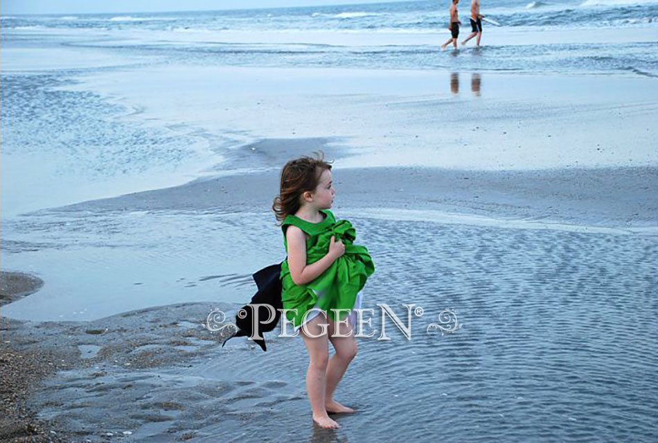 Key Lime and Midnight (green and navy) Silk flower girl dress