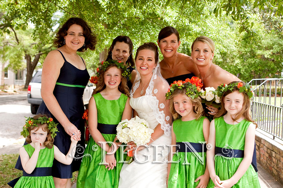 Key Lime and Midnight (green and navy) Silk flower girl dress