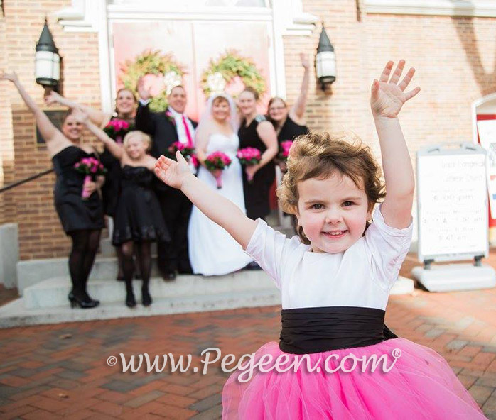 Custom Flower Girl Dress in Shock Pink and Black Silk Style 402