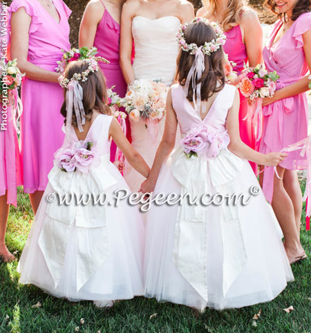 FLOWER GIRL DRESSES in Antique White and Petal Pink - Pegeen Couture Style 402