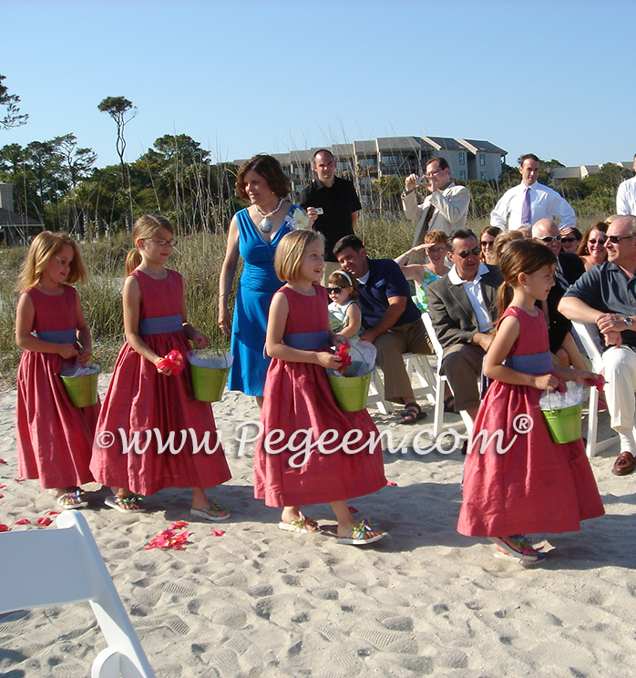 Beach Wedding in lipstick pink and hydrangea blue