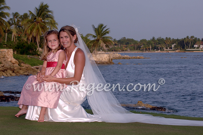 Flower girl dresses Beach Wedding in coral pink and hot pink