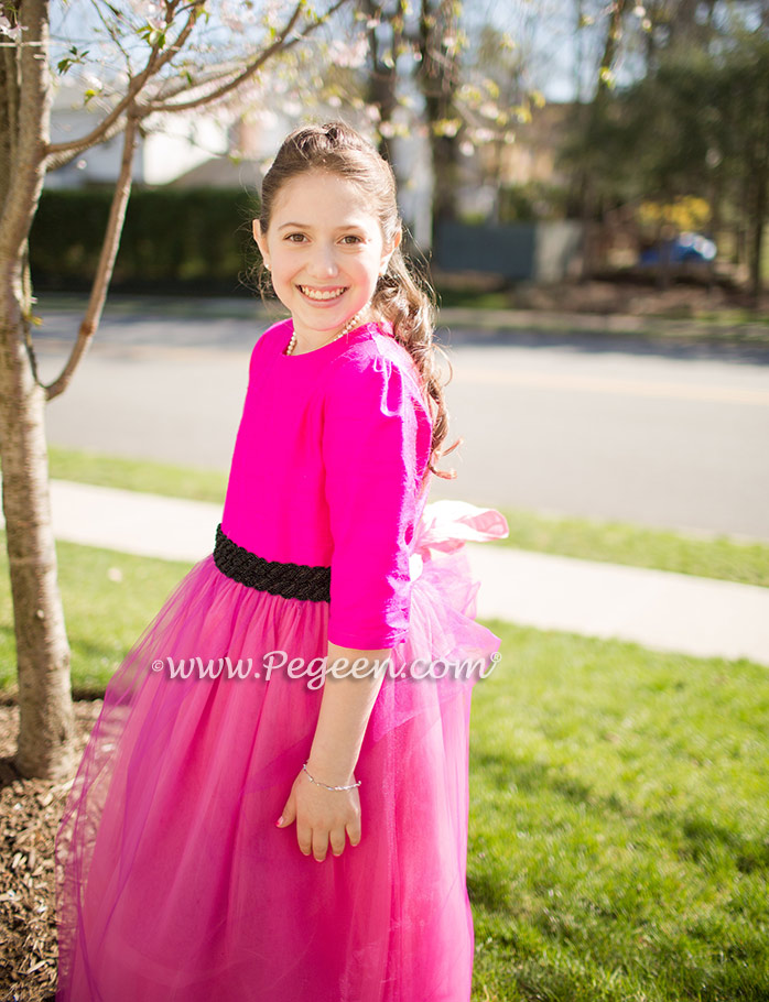 Hot Pink and Black Bat Mitzvah Dress in tulle and silk