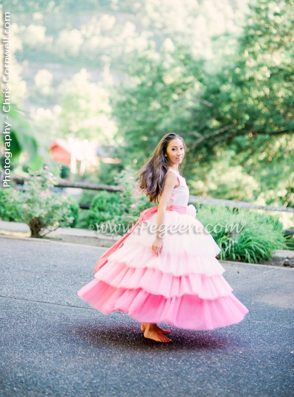 Hot pink silk and tulle ombre jr bridesmaids dress