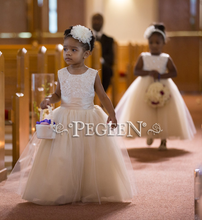 Lace Covered Tulle and Silk Couture Flower Girl Dresses - Style 402