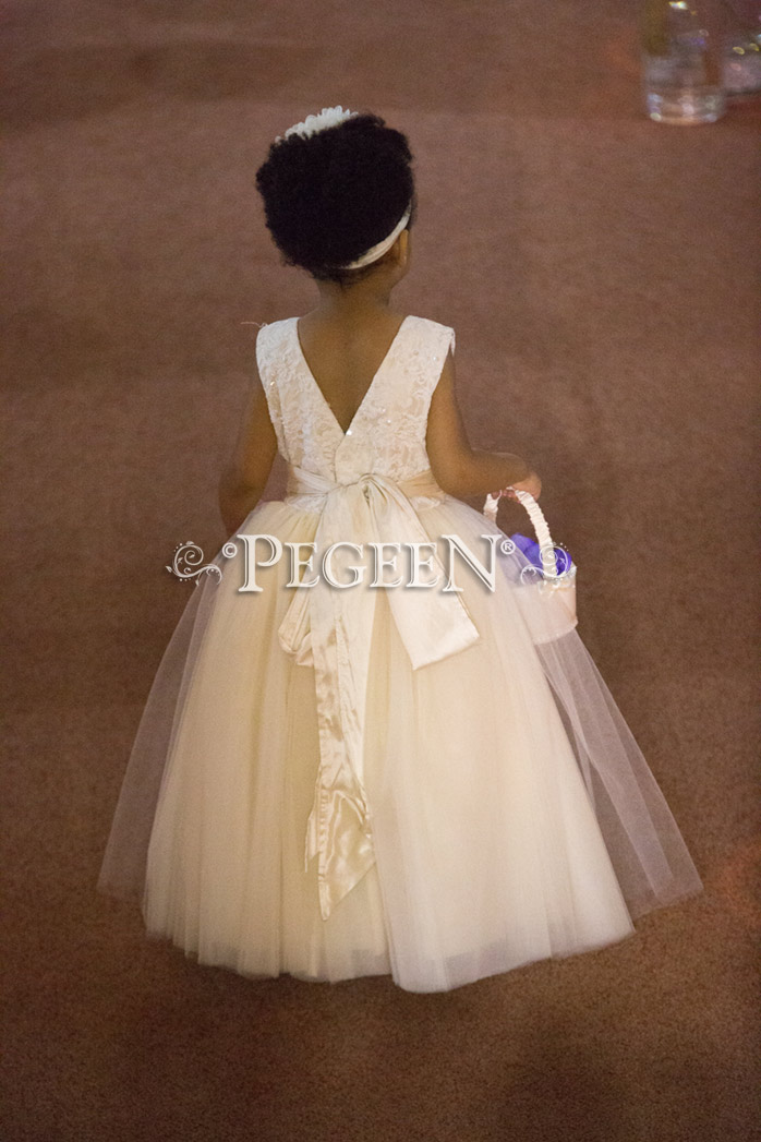 Lace Covered Tulle and Silk Couture Flower Girl Dresses - Style 402