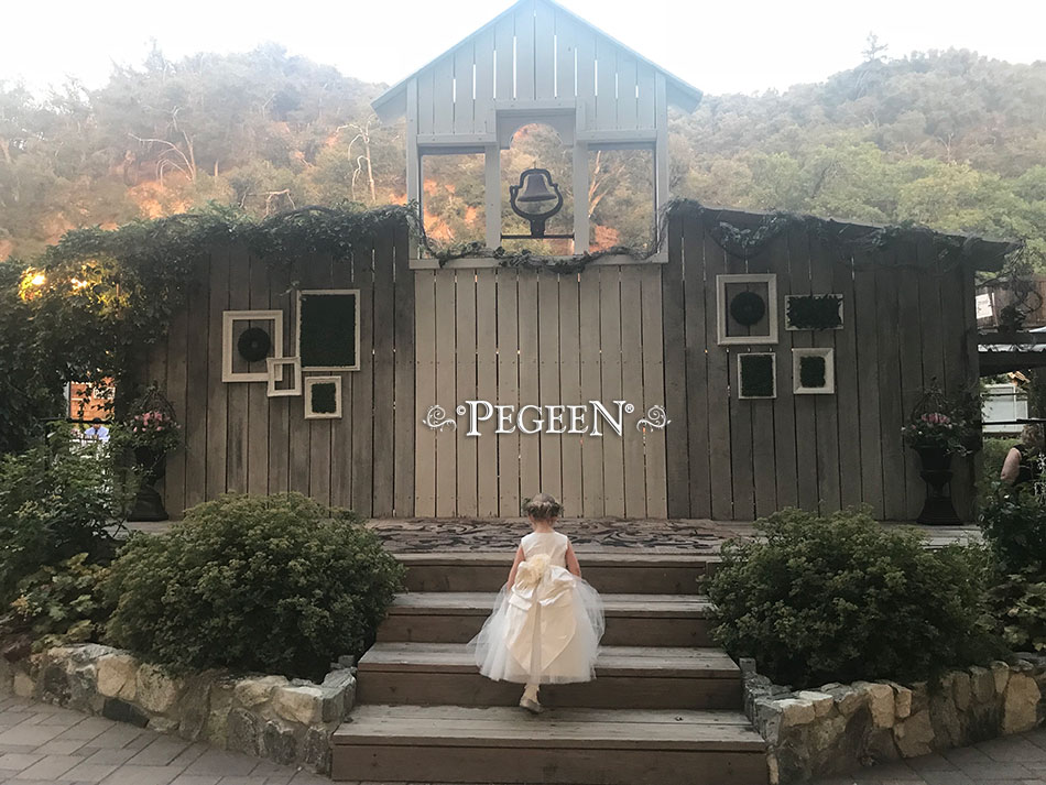 New Ivory Silk flower girl dress with Pegeen Signature Bustle