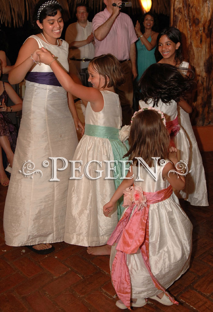 Pegeen Flower Girl Dresses style 383 and Junior bridesmaids style 320 in multiple shades for Costa Rica Wedding