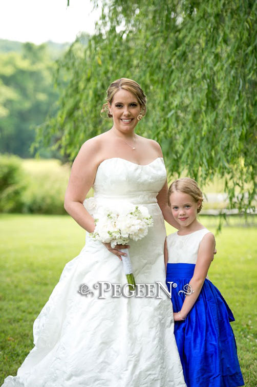 Flower Girl Dress in Sapphire Blue Silk with Chinese Print