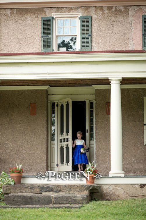 Flower Girl Dress in Sapphire Blue Silk with Chinese Print