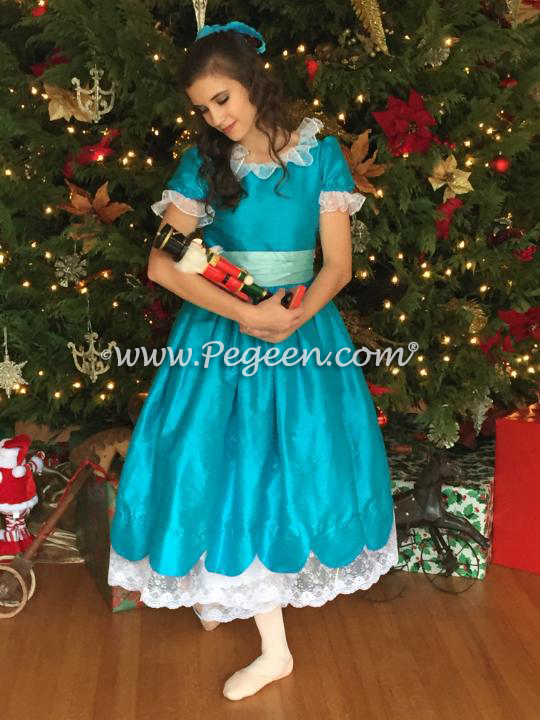 Mosaic (teal) and Pond (aqua) Silk Nutcracker Dress for Clara and the Party Scene Style 724