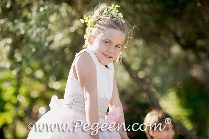 Pink, Ivory and Toffee Silk and Organza Flower Girl Dress