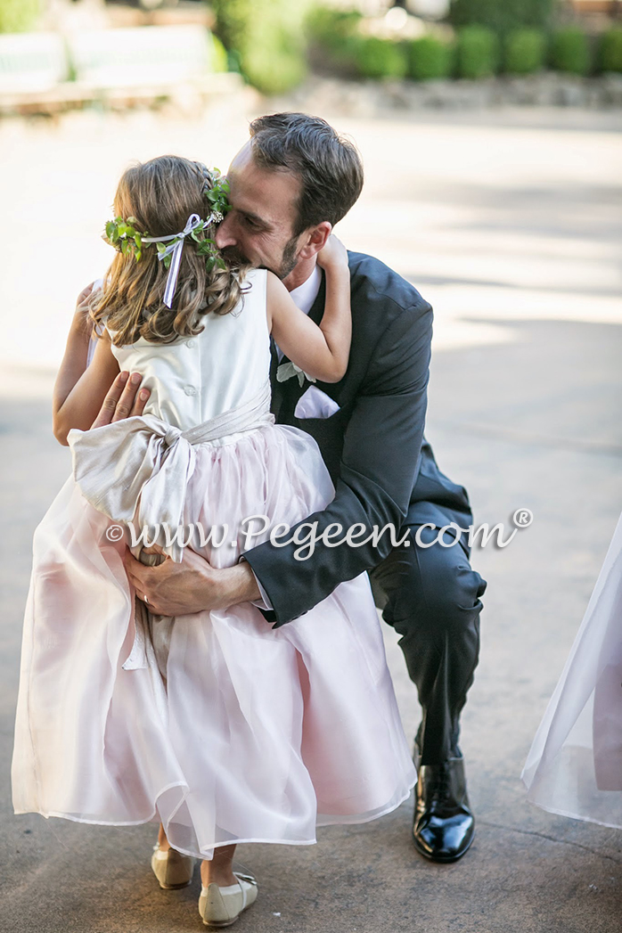 Custom Toffee and Baby Pink silk Organza Flower Girl Dresses by Pegeen