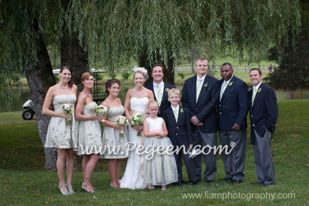 Flower Girl Dress in Hibiscus and Sage Green Silk and Organza