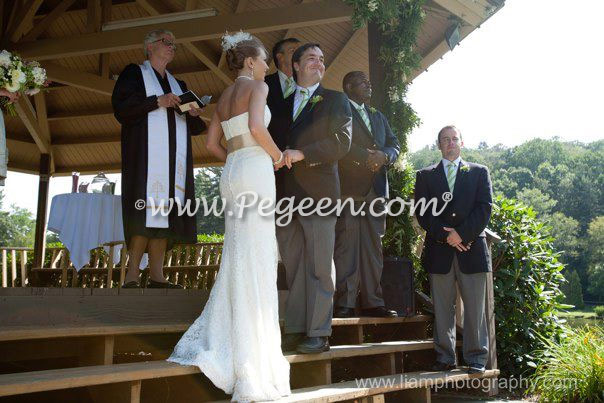 Flower Girl Dress In Hibiscus And Sage Green Silk And Organza Pegeen