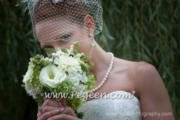 Flower Girl Dress in Hibiscus and Sage Green Silk and Organza