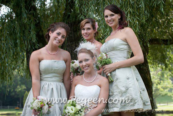 Flower Girl Dress in Hibiscus and Sage Green Silk and Organza