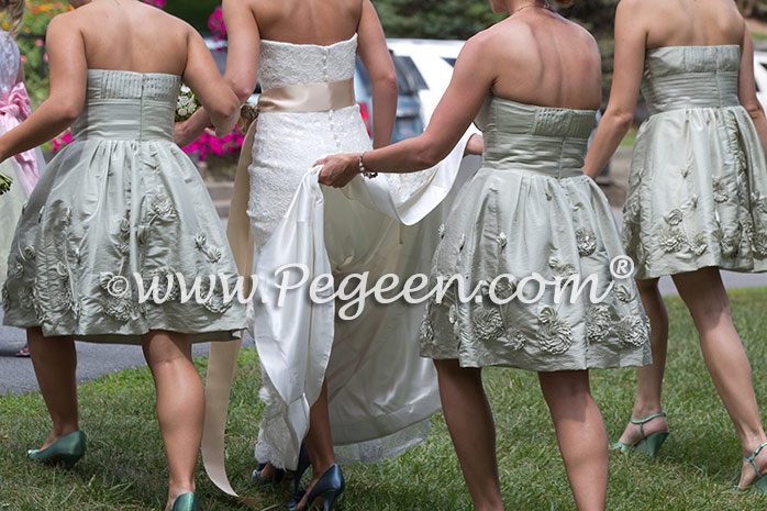 Flower Girl Dress in Hibiscus and Sage Green Silk and Organza