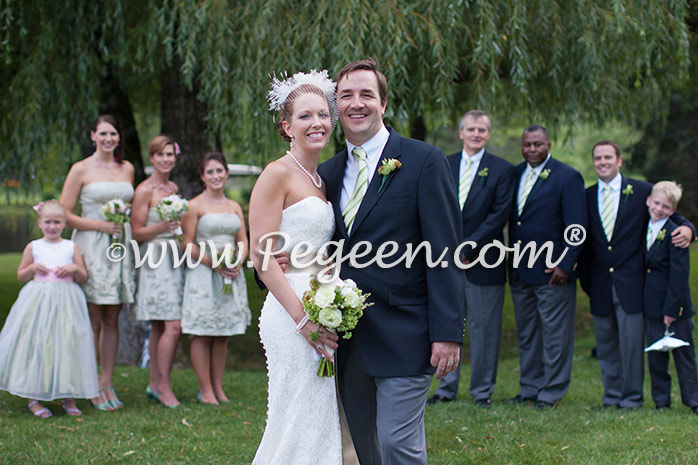 Flower Girl Dress in Hibiscus and Sage Green Silk and Organza