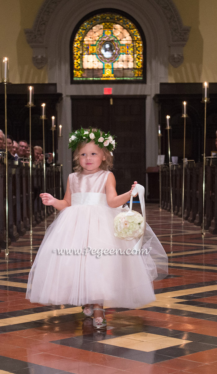 Pink silk flower girl dresses