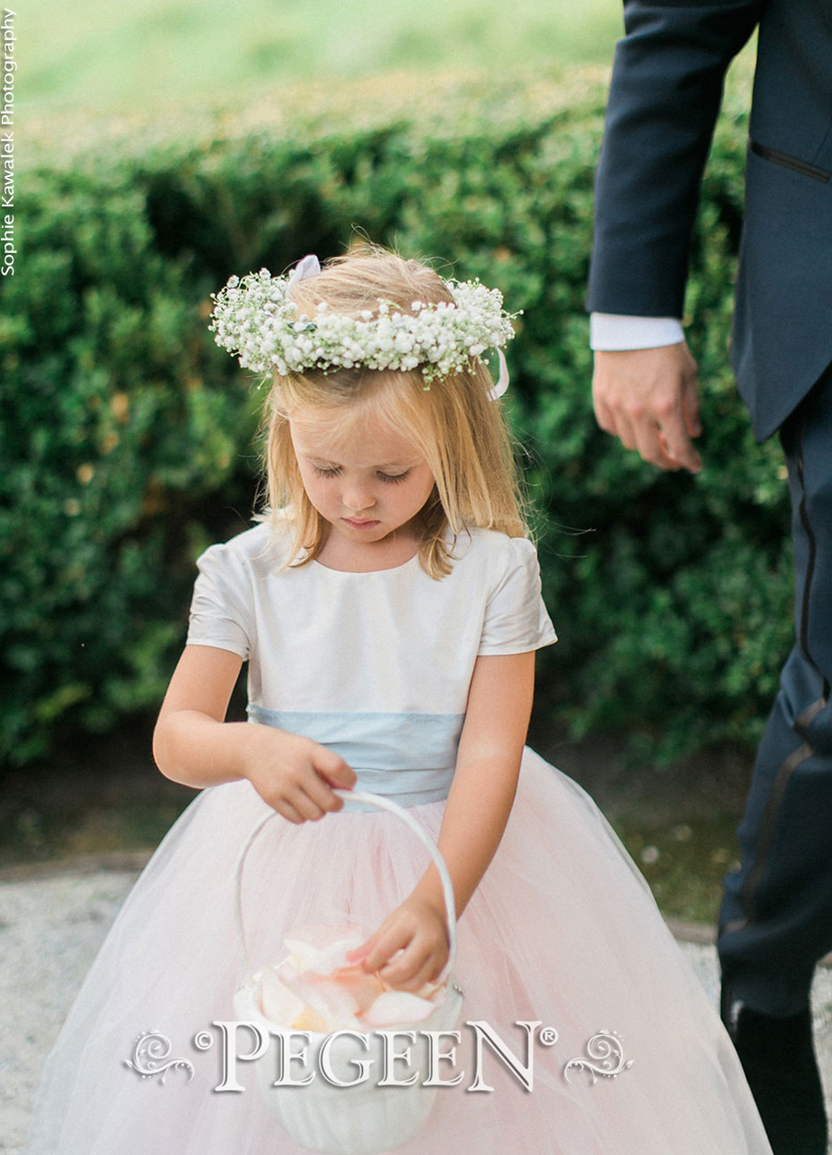 Pastel Blue and Pink Flower Girl Dress Style 356