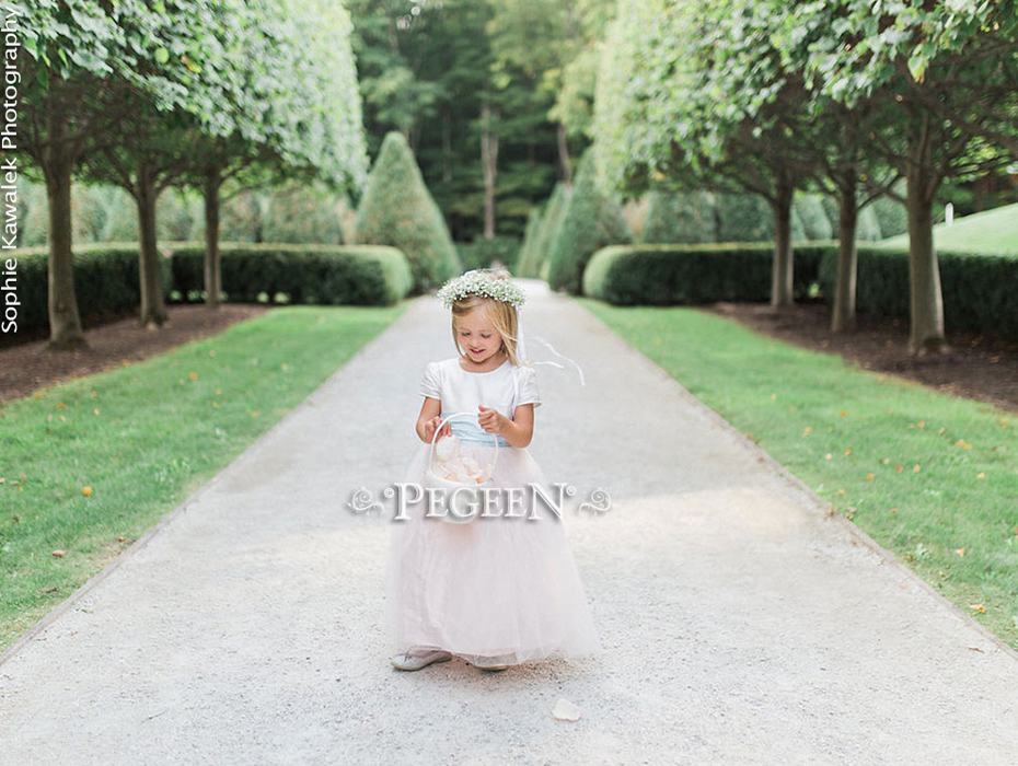 Pastel Blue and Pink Flower Girl Dress Style 356