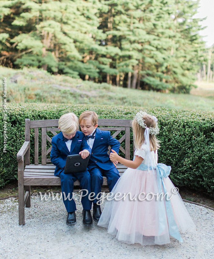 Custom Pink and Blue Silk Flower Girl Dresses Classic Style 356