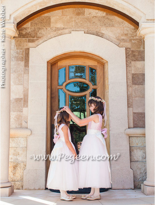 Peony Pink silk and tulle flower girl dress from Pegeen Couture style 402