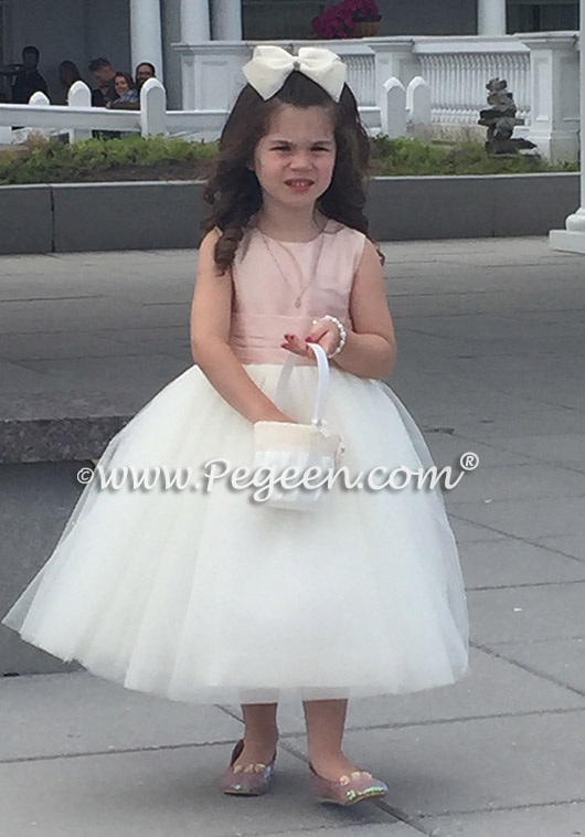 FLOWER GIRL DRESSES in New Ivory and Ballet Pink Couture Style 402