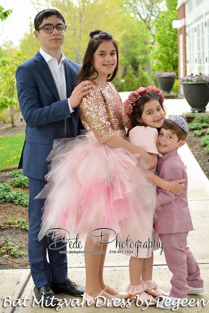 Rose pink sequin and tulle handkerchief skirt for Bat Mitzvah