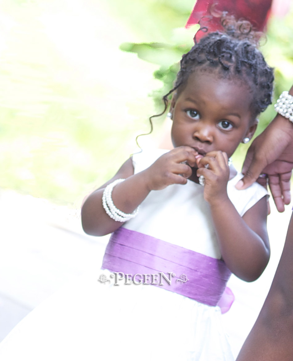 Purple and White toddler silk flower girl dresses