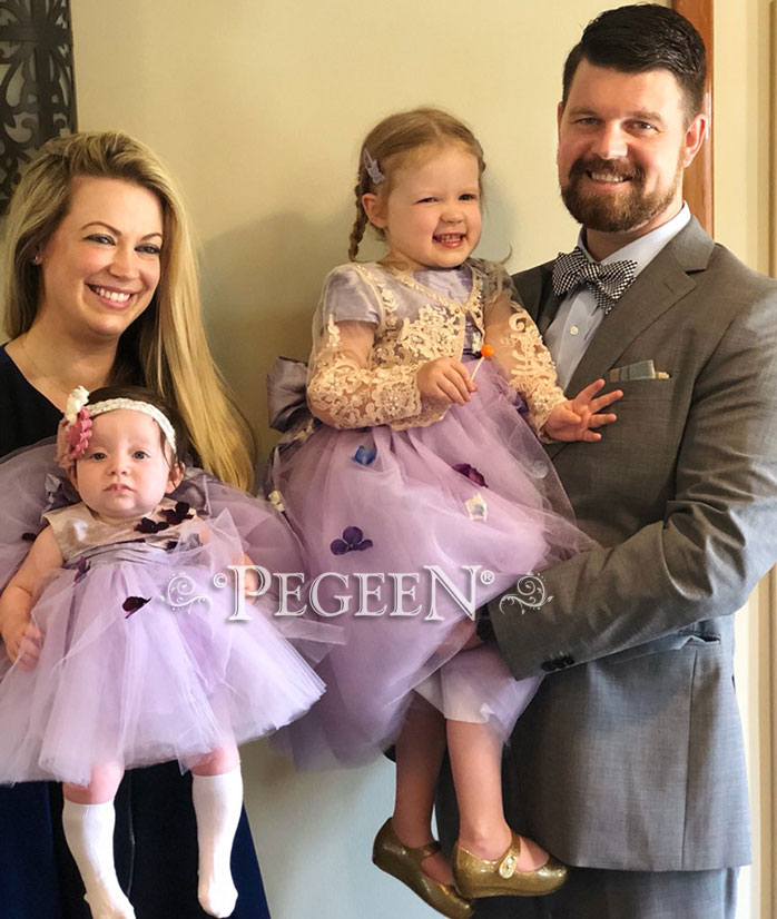 Lilac and Lavender Silk Flower Girl Dress