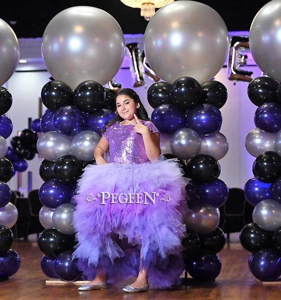 Purple Ombre Tulle, Silk and Sequin Bat Mitzvah Dress