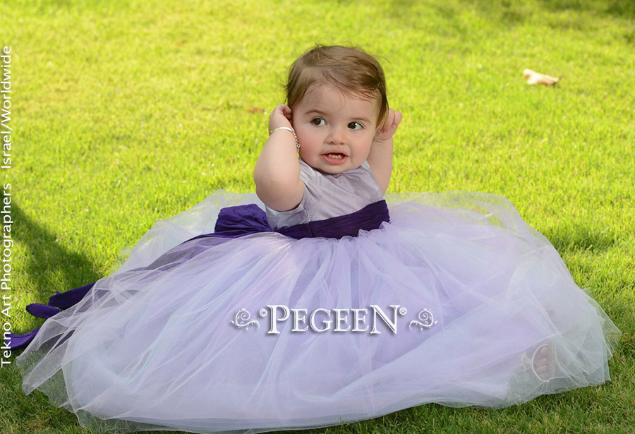 Layered Lavender and Peri Silk Tulle Flower Girl Dress and Plum Sashes