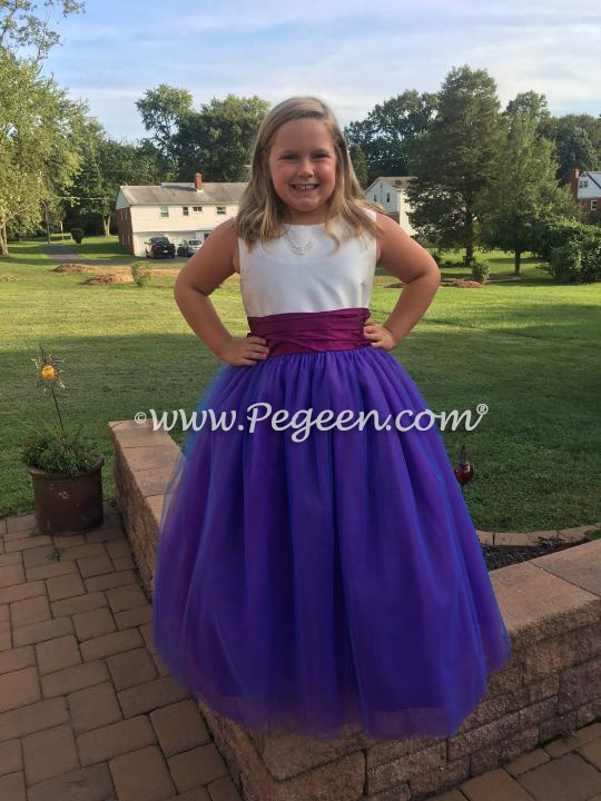 Razzleberry and Purple Silk and Tulle Flower Girl Dress