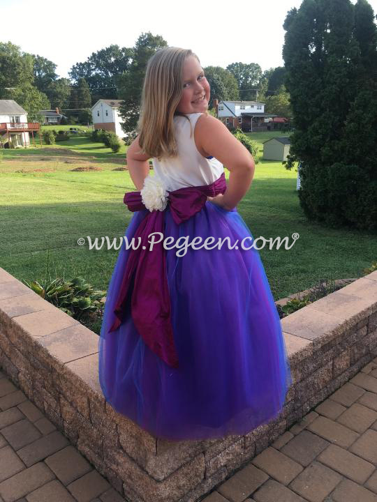 Razzleberry, Boisenberry and Irridecent Tulle Flower Girl Dress