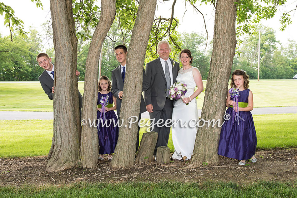 Grass Green and Grape (Purple) Flower Girl Dresses in Silk Style 398