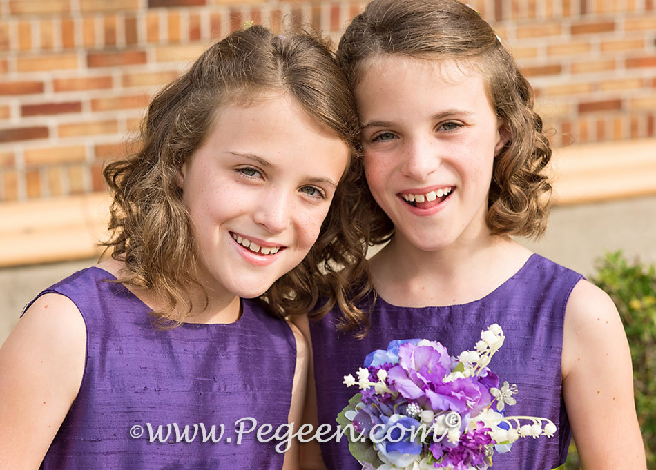 Grape (purple) and Grass Green Custom Silk Flower Girl Dress | Pegeen Style 345