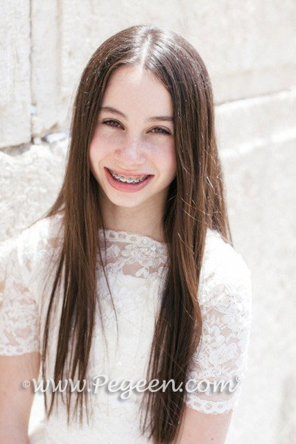 New Ivory Lace and Sequinned Bat Mitzvah Dress in tulle