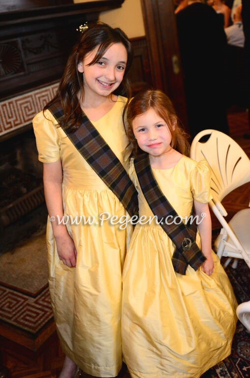 Dandelion Yellow and Irish Clan Plaid flower girl dress