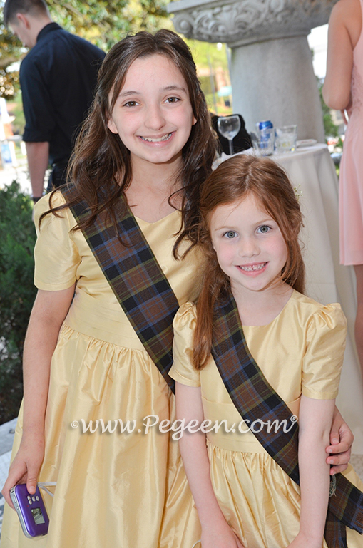 Dandelion Yellow and Irish Clan Plaid flower girl dress