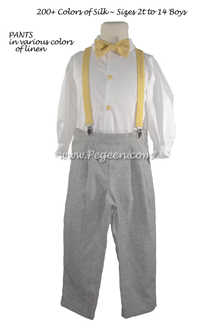 Mustard Yellow Suspender Set and Gray Linen Pants