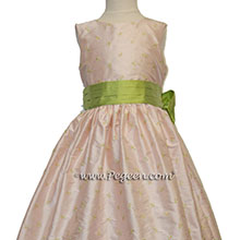 pink and green embroidered silk flower girl dresses
