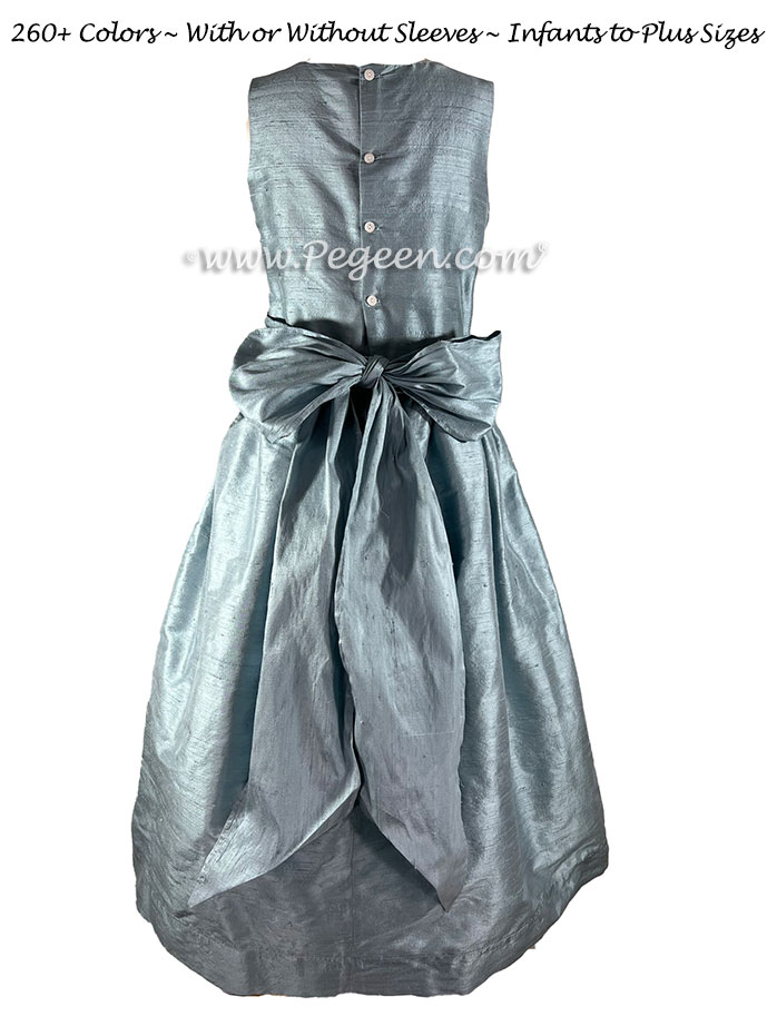 French Blue Silk flower girl dress Style 318