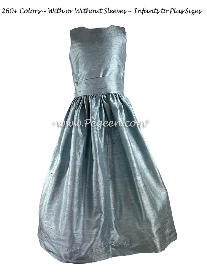 French Blue Silk flower girl dress Style 318