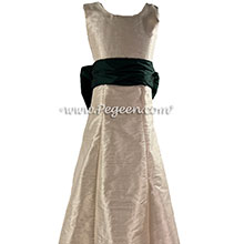 Oatmeal and Green Silk Jr Bridesmaids Dress