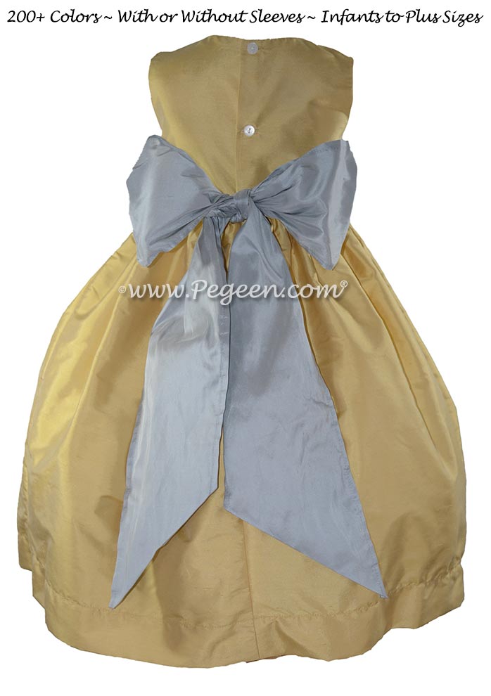 Mustard Yellow and Gray Sky flower girl dress