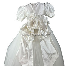 Antique White Style 402 Flower GIrl Dress with Puff Sleeves 