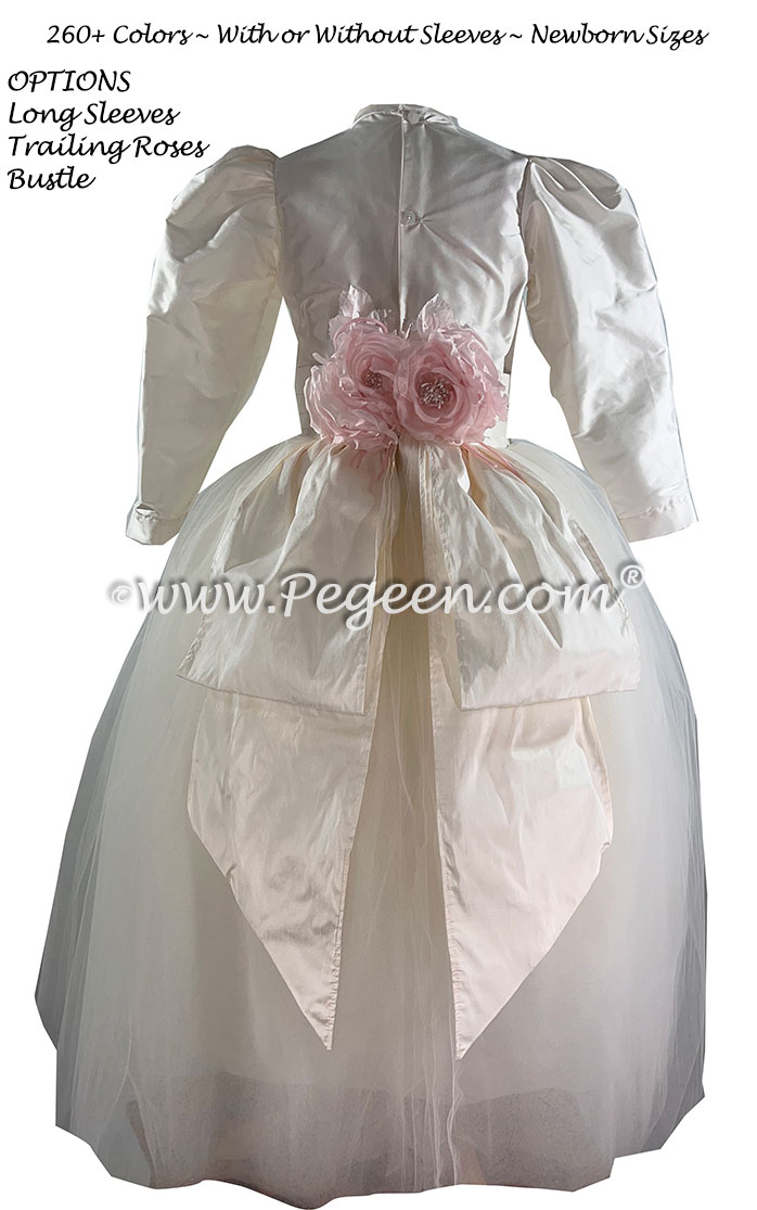 Long Sleeve White Flower Girl Dress with Flower Trim